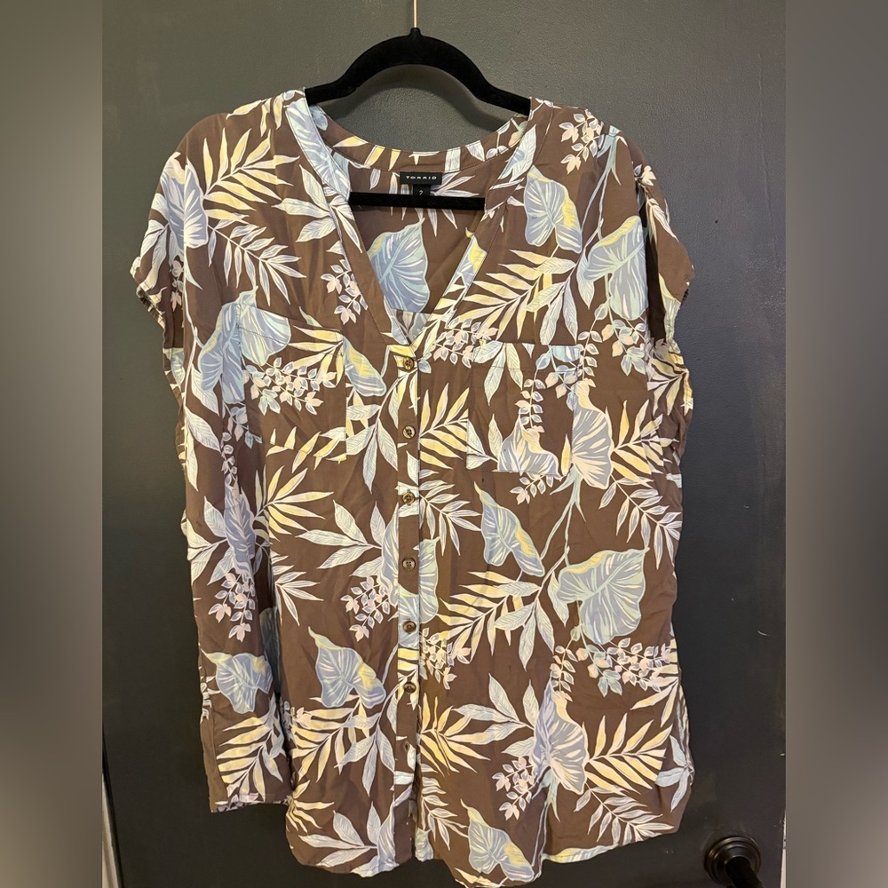 Brown Floral Button-Up Blouse
